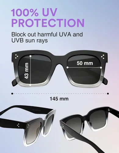 Miniatura 60 de zeroUV - Gafas de sol cuadradas retro de moda de gran tamaño para mujer estilo vintage 1.969 pulgadas