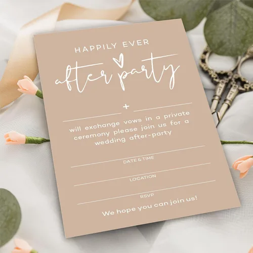 Miniatura 3 de TPYEN Invitaciones de fiesta Happily Ever After, invitación de fiesta de recepción de boda minimalista marrón, celebración para novia y novio