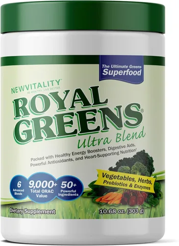 New Vitality Royal Greens Ultra Superfood | Polvo vegetal saludable con probióticos, enzimas, antioxidantes, pasto de trigo y verduras, 10.75 onzas