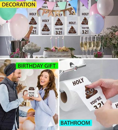 Miniatura 5 de Printed TP Holy You're 32 Birthday - Papel higiénico para regalo de cumpleaños 32, divertido regalo de cumpleaños, broma de papel higiénico, novedad