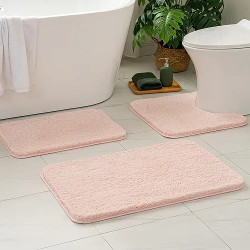 Miniatura 14 de MIULEE Juego de 3 alfombras y tapetes de baño extra gruesos de microfibra antideslizante y tapete de baño de contorno en forma de U para baño, baño