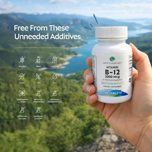 Miniatura 6 de Suplementos de energía Earth's Splendor, con vitamina B12, sin color ni sabor artificial, sin gluten, apoyo para el metabolismo energético