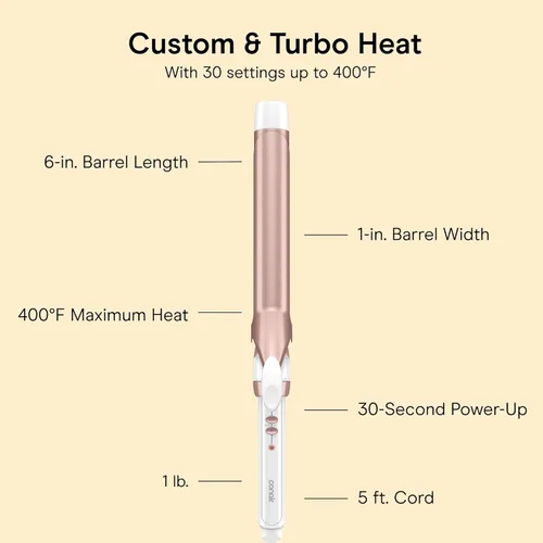 Miniatura 4 de Conair Rizador de barril extra largo de cerámica doble de 1 1/4 pulgadas, rizos sueltos para todo tipo de cabello, 30 ajustes de calor, apagado