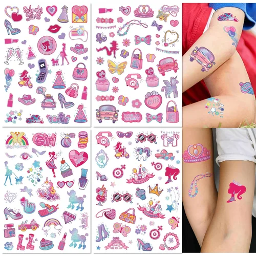 Miniatura 2 de Tatuajes Temporales Impermeables - 143pcs Tatuajes Falsos Geniales para Fiestas de Cumpleaños de Niñas, Detalles de Fiesta, Zapatos de Princesa Rosa