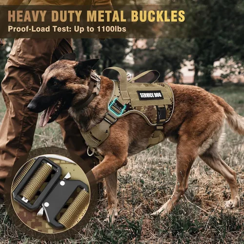 Miniatura 2 de WINSEE - Arnés táctico para perros grandes, chaleco MOLLE de servicio pesado con 10 parches para mascotas, chaleco militar de trabajo sin tirones