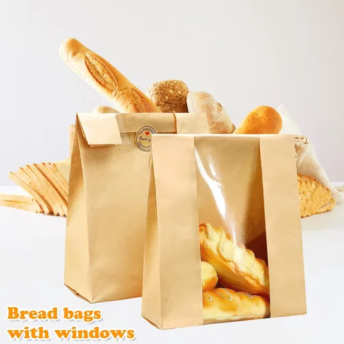 Miniatura 4 de Paquete de 50 bolsas de pan de masa madre Kraft, bolsas de pan 50% más gruesas para pan casero, bolsas de panadería Pper con ventana transparente
