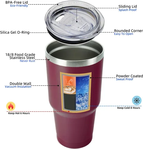 Miniatura 2 de BJPKPK - Vaso térmico de acero inoxidable de 30 onzas con tapa y pajilla, reutilizable, para viaje, café, color rojo ladrillo Ladrillo rojo-30oz
