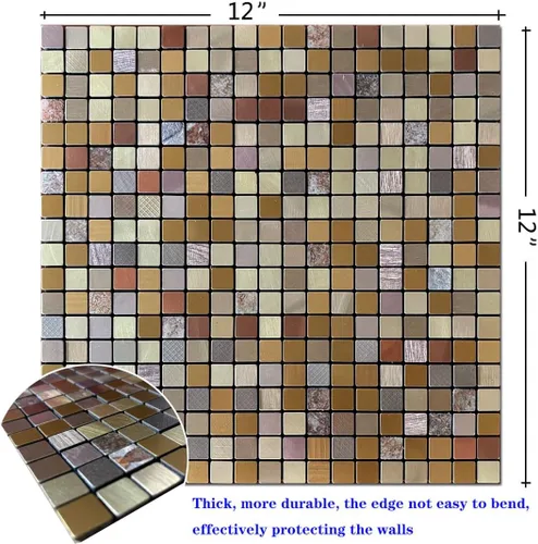 Miniatura 2 de 10 hojas de azulejos de salpicaduras para despegar y pegar, paneles de pared autoadhesivos de aluminio 3D, calcomanías de mosaico metálico