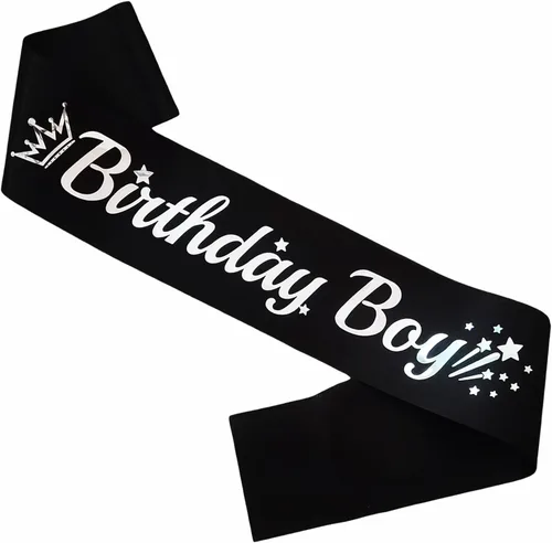 Banda negra de cumpleaños para niño, banda de cumpleaños de papel de aluminio plateado para niños, divertidas decoraciones de fiesta de cumpleaños,