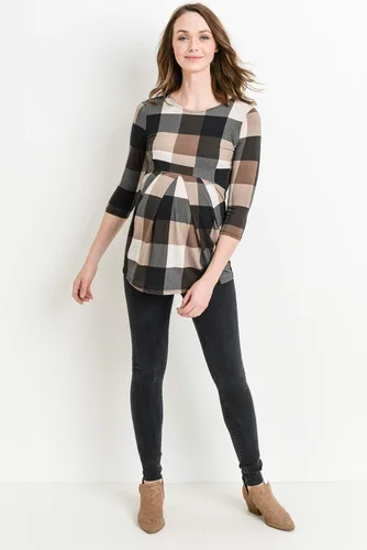 Miniatura 5 de LaClef - Blusa de maternidad para mujer, cuello redondo, manga 3/4, plisada al frente, estilo peplum