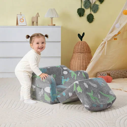 Miniatura 5 de aodisman Silla y sofá grueso y cómodo para niños, sofá plegable de felpa suave 2 en 1 para niños, sofá convertible a tumbona para niños pequeños