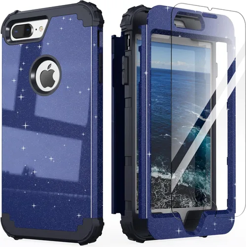 Miniatura 21 de IDweel Funda para iPhone 8 Plus, para iPhone 7 Plus con Protector de Pantalla, 3 en 1 Híbrida Resistente a Golpes de Servicio Pesado, Cubierta Dura