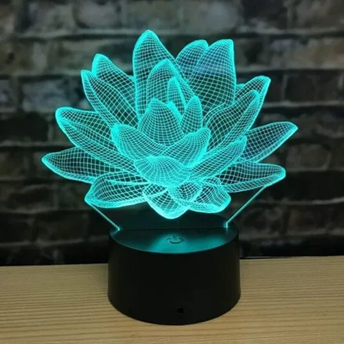 3D Lotus Flor Noche Luz LED Lámpara Ilusión 16 Color Cambiar Mesa Escritorio Decoración Lámparas Regalo Cumpleaños Base Acrílico Cable USB Juguete