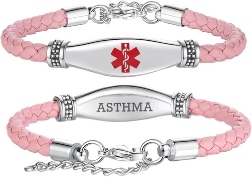 Miniatura 11 de LinnaLove Pulseras de alerta médica para mujeres, hermosas pulseras de cuero femenino para identificación médica con grabado gratuito