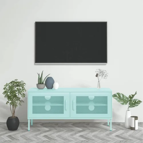 Miniatura 10 de Armario de almacenamiento de metal para TV con 2 puertas y un estante en el interior, aparador de almacenamiento, soporte de TV, consola multimedia