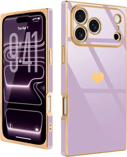 Miniatura 59 de Compatible con iPhone 12 Funda Rectangular Bonita Chapado Dorado Lujo Corazón de Amor Funda de Teléfono para Mujeres Niñas A Prueba de Golpes