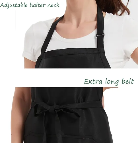 Miniatura 4 de Delantal largo de chef 3 bolsillos delantales de cocina para hombres mujeres tirantes ajustables delantal restaurante cocina