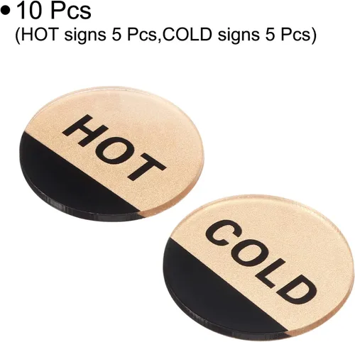 Miniatura 3 de PATIKIL Etiqueta autoadhesiva para agua caliente/fría, paquete de 5 pares/10 calcomanías redondas acrílicas para fregaderos de grifos, dorado/negro