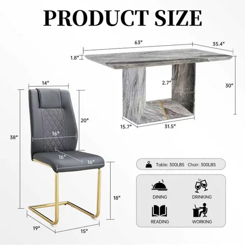 Miniatura 3 de Mesa de comedor negra de 63 pulgadas Mesa de comedor moderna Mesa rectangular de madera con patas en forma de U de alta resistencia Estable