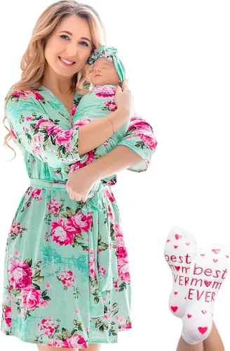 ECO BABY - Conjunto de bata y manta para mamá y yo | Bata de maternidad y conjunto de bebé a juego para niña, niño | Parto hospitalario y parto