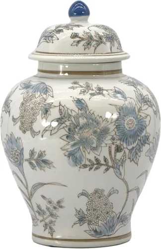 Miniatura 10 de Galt International Tarro chinoiserie de grúa floral azul y blanco de 12 pulgadas con tapa, tarro de jengibre, almacenamiento de té, decorativo