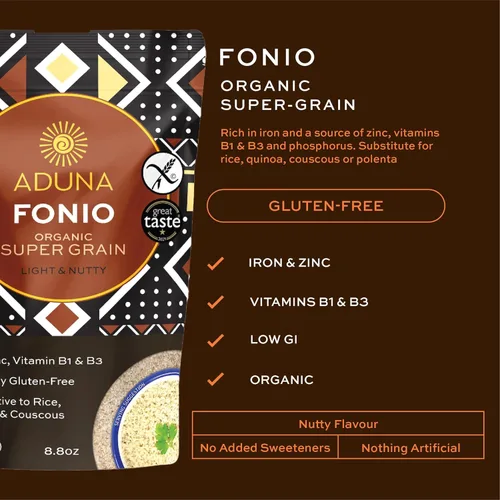 Miniatura 3 de Aduna Supergrano de Fonio orgánico Grano entero africano antiguo rico en hierro, zinc, vitaminas B y fibra Alternativa natural sin gluten