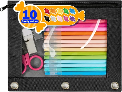 Miniatura 15 de Forvencer Estuche para lápices de 3 anillas, estuche transparente con cremallera suave, bolsa de lápices de gran capacidad con 3 ojales reforzados