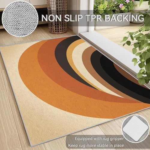 Miniatura 8 de Alfombras retro con arco para dormitorio, alfombras modernas lavables de mediados de siglo para sala de estar, 5 x 5 pies, diseño abstracto de MCM