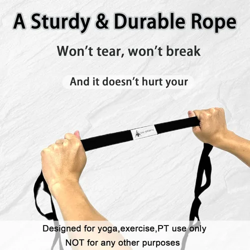 Miniatura 2 de Correa de estiramiento con bucles para yoga, correa de estiramiento para terapia física, correa de ejercicio no elástica para pilates, danza y Negro
