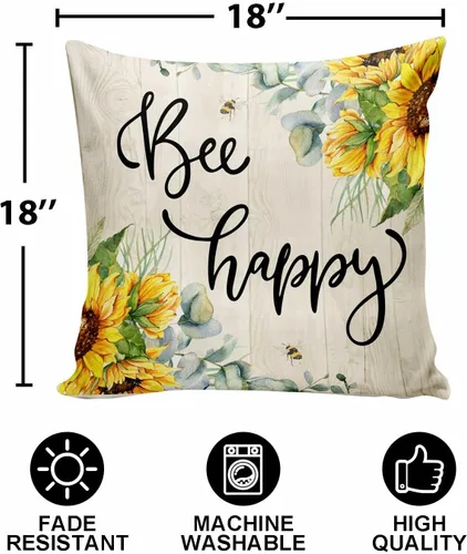 Miniatura 5 de Bee Happy - Funda de almohada de girasol de 18 x 18 pulgadas, fundas de almohada decorativas para primavera y verano con miel de abeja dulce