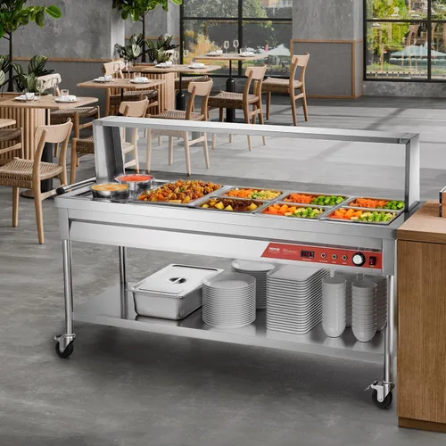 Miniatura 8 de VEVOR Calentador de Alimentos Eléctrico Comercial, 7 Bandejas + 2 Ollas Mesa de Vapor, 1800W Calentador de Alimentos Profesional para Buffet