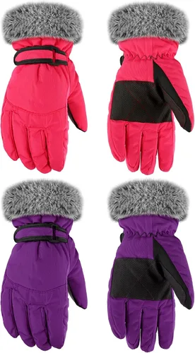 SATINIOR 2 pares de guantes de nieve para niñas, guantes de esquí impermeables de invierno, guantes cálidos para niños