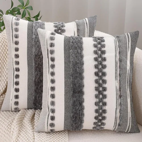 Miniatura 27 de Juego de 2 fundas de almohada bohemias de 18 x 18 pulgadas, fundas de almohada decorativas de felpilla con patrón de granja para decoración del hogar