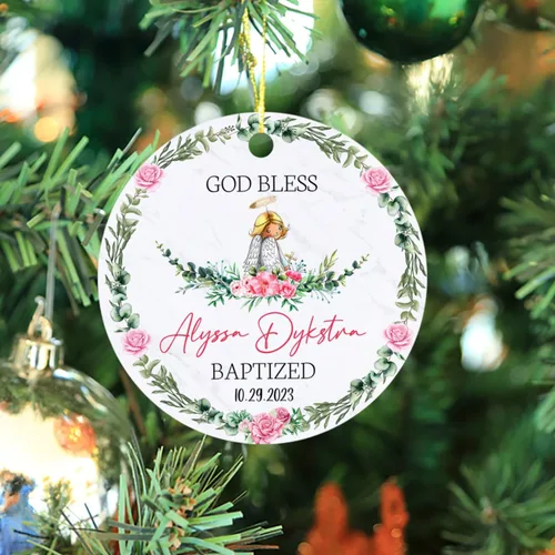 Miniatura 3 de Adorno de Navidad personalizado con texto en inglés "God Bless Bautized" 2025, adornos de bautismo católico, regalos para recién nacido, adorno