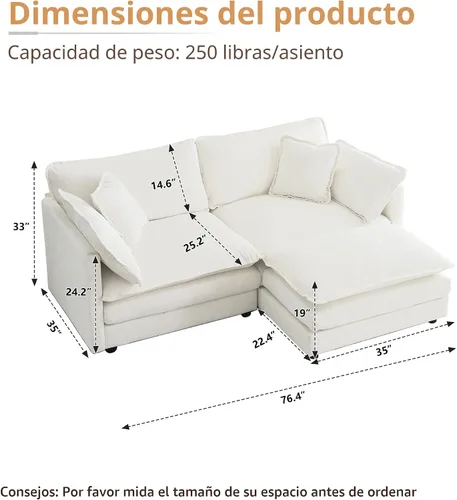 Miniatura 2 de mikibama - Sofá seccional modular, sofá en forma de L de 76.4 pulgadas para sala de estar, sofá cama cómodo tipo nube con otomano móvil, combinación