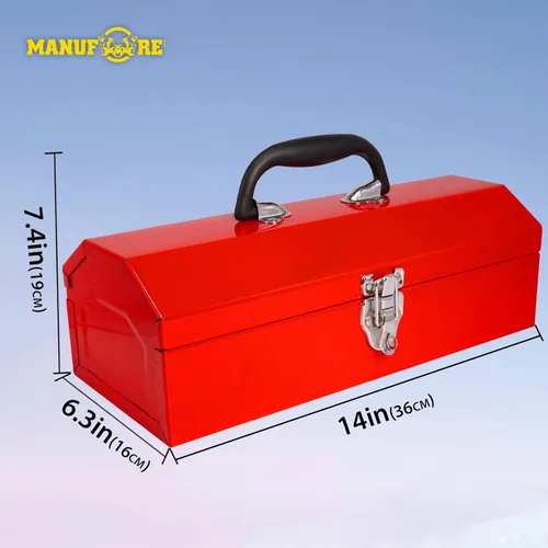 Miniatura 7 de MANUFORE Caja de herramientas de metal de 14 pulgadas, caja de almacenamiento ligera y resistente, hecha de acero pesado y bien acabado y pintado