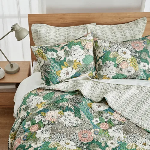 Miniatura 3 de Levtex Home - Juego de edredón Bettina - Edredón individual y una funda estándar - Floral - Verde azulado, azul, verde, malva, crema - Colcha