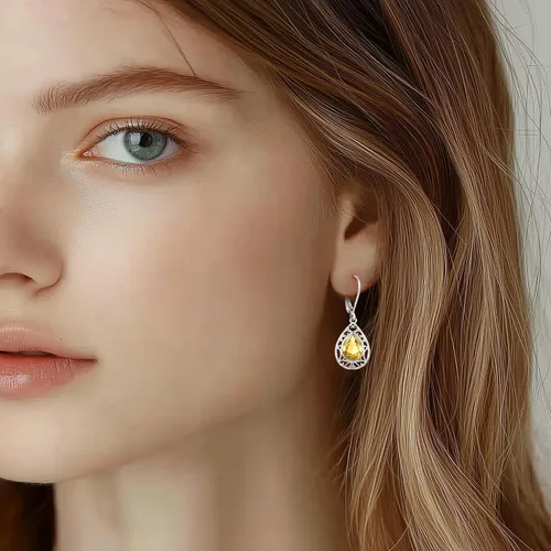 Miniatura 111 de Aretes colgantes de plata de ley con diseño de árbol de la vida, flor, abeja, animales, gato, colibrí, piedra lunar, turquesa, aretes con cierre