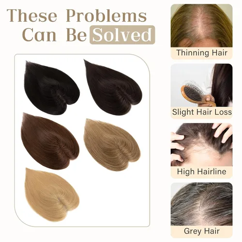 Miniatura 4 de Elailite Toppers para el cabello para mujer, piezas de cabello humano real para mujeres con cabello delgado, 3.1x3.9 in, base de malla triangular