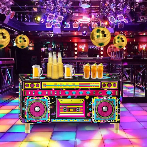 Miniatura 4 de Mantel de radio de fiesta de 6 pies y 80 y 90, decoración de mesa de cumpleaños para fiesta temática de los años 90, suministros de decoración