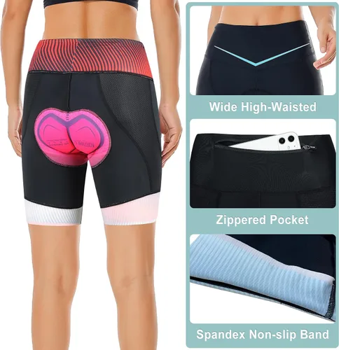 Miniatura 2 de NORTHHILL Pantalones cortos de ciclismo acolchados para mujer, pantalones cortos de ciclismo de cintura alta con forro 4D acolchado de gel Spin