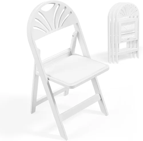 VINGLI Silla plegable de plástico de resina blanca con asiento acolchado, silla de plástico plegable con capacidad de peso de hasta 350 libras,