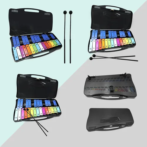 Miniatura 6 de Soulmate Xilófono Glockenspiel de 25 notas para niños, juguete musical colorido con teclas de metal, instrumento xilófono profesional con estuche