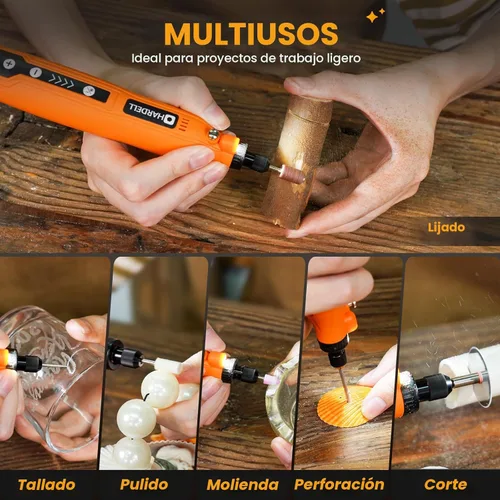 Miniatura 7 de HARDELL - Kit de herramienta rotatoria inalámbrica multiusos mini con 5 velocidades, carga USB y 69 accesorios, 3.7 V para lijar, pulir, perforar
