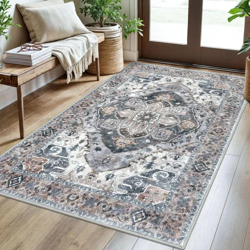 Miniatura 102 de SIILOOM Alfombra lavable de 2 x 3 pies, alfombra suave color taupe ceniza para entrada, tapete antideslizante para puerta de interior, tapete