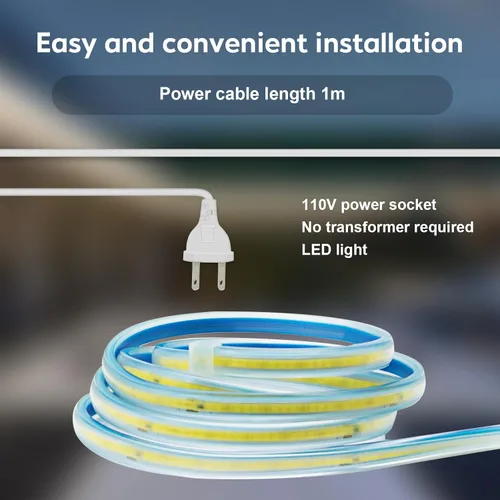Miniatura 4 de Tira de luz LED 3000K AC 110V 1M Iluminación impermeable 110 voltios Tira de luz LED COB enchufable 1 metro Blanco cálido para iluminación