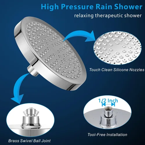 Miniatura 6 de Voolan Cabezal de ducha de lluvia de alta presión con combo de rociador de mano, cabezal de ducha con filtro de mano con soporte autoadhesivo
