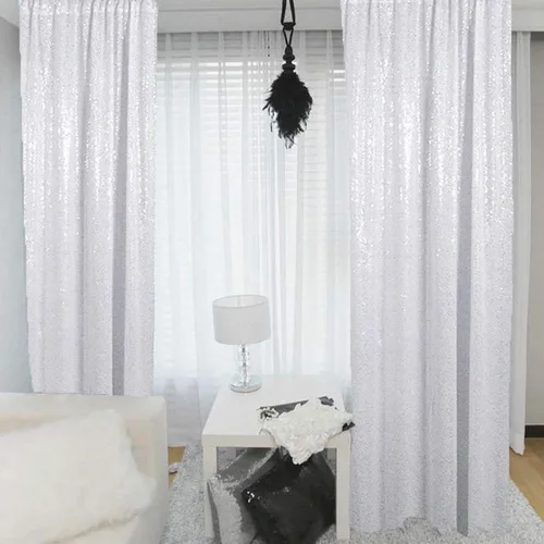 Miniatura 22 de ShinyBeauty Cortinas de lentejuelas 2 paneles de 2 x 8 pies, cortinas de fondo de fiesta verde azulado con purpurina para bodas, Navidad, Año Nuevo