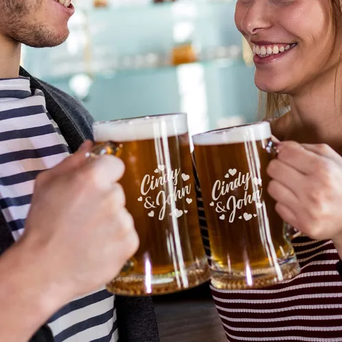 Miniatura 3 de My Personal Memories Juego de 2 vasos de vino, cerveza y whisky personalizados para parejas de 16 onzas (juego de 2 tazas de cerveza)