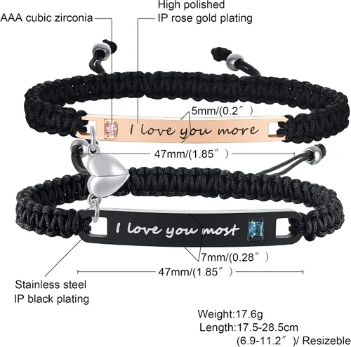 Miniatura 2 de MEALGUET - Pulseras magnéticas personalizadas para parejas de atracción mutua, pulseras de identificación trenzadas con nombre, conjunto de pulseras